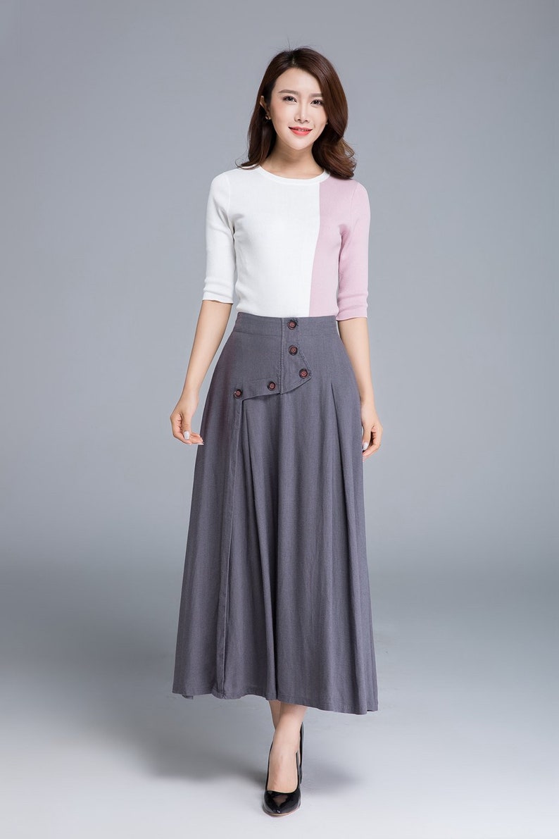 Linen skirt spring skirt button skirt elastic skirt maxi | Etsy