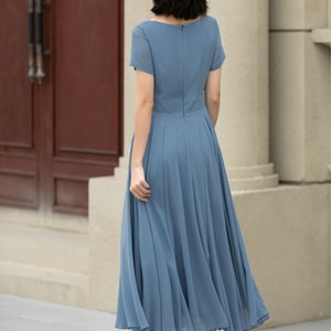 Summer office dress, Blue Chiffon Dress, Midi chiffon dress, Womens Swing Chiffon dress, fit and flare dress, Custom dress, XiaoLizi 5192 image 6
