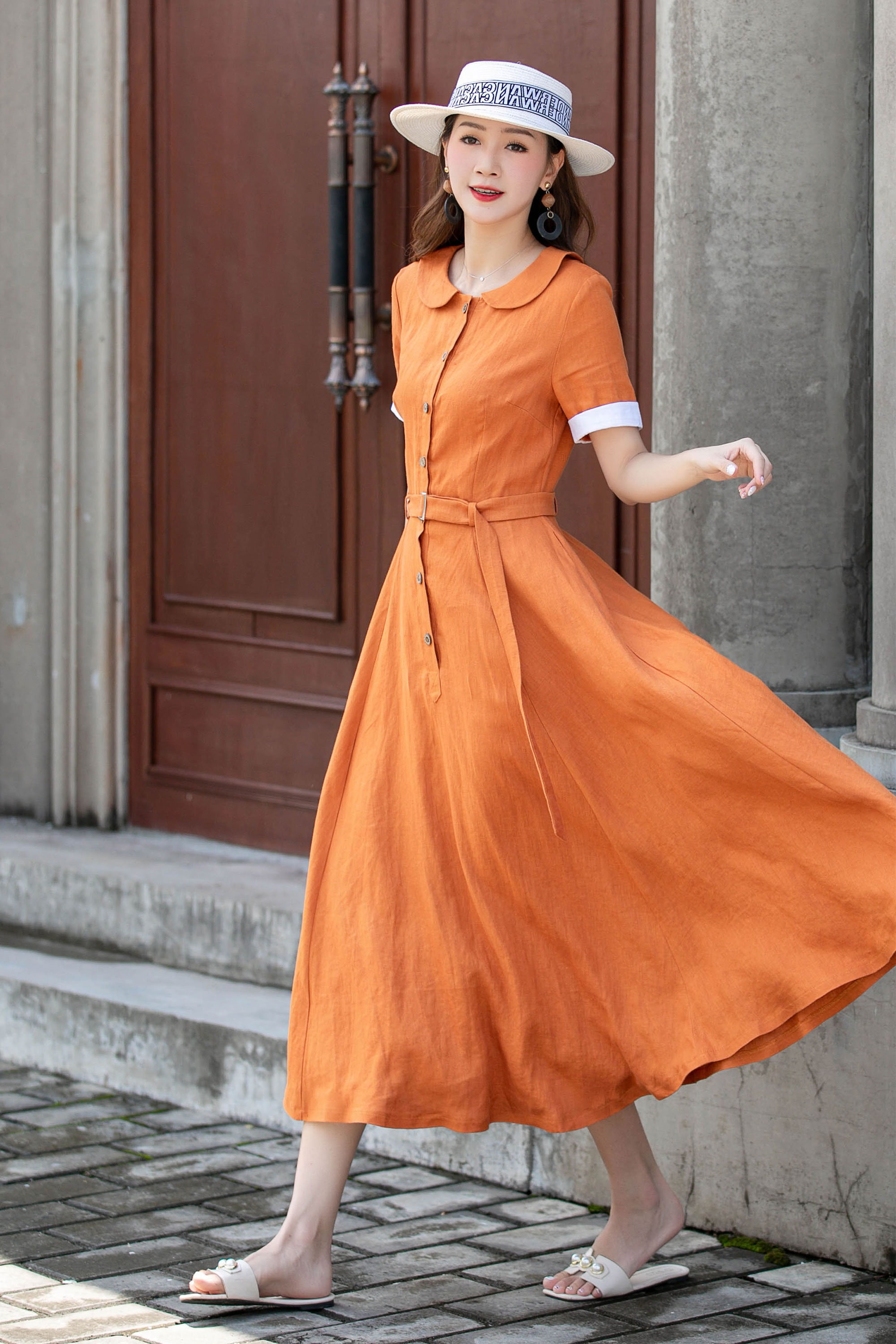 ミレム mirem Linen wide belt blouse （ORANGE） ミレム mirem Linen wide belt blouse （ORANGE） -ファッション