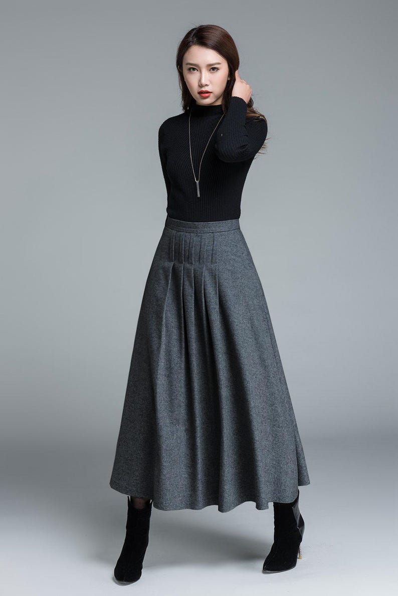 light grey skirt, wool skirt, winter skirt, pleated skirt, maxi skirt, winter wool skirt, long skirt, skirt for women, handmade skirt 1643# image 10