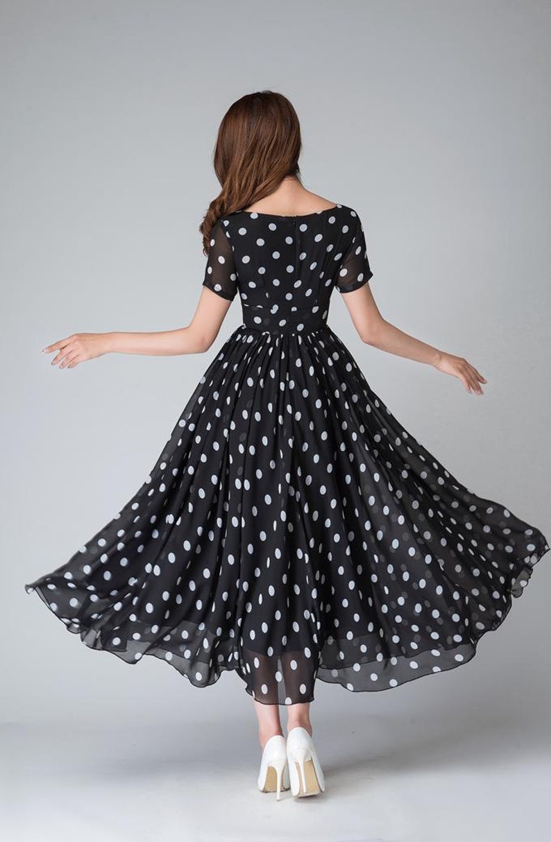 Polka Dot Dress Black And White Dress Empire Waist Dress Etsy