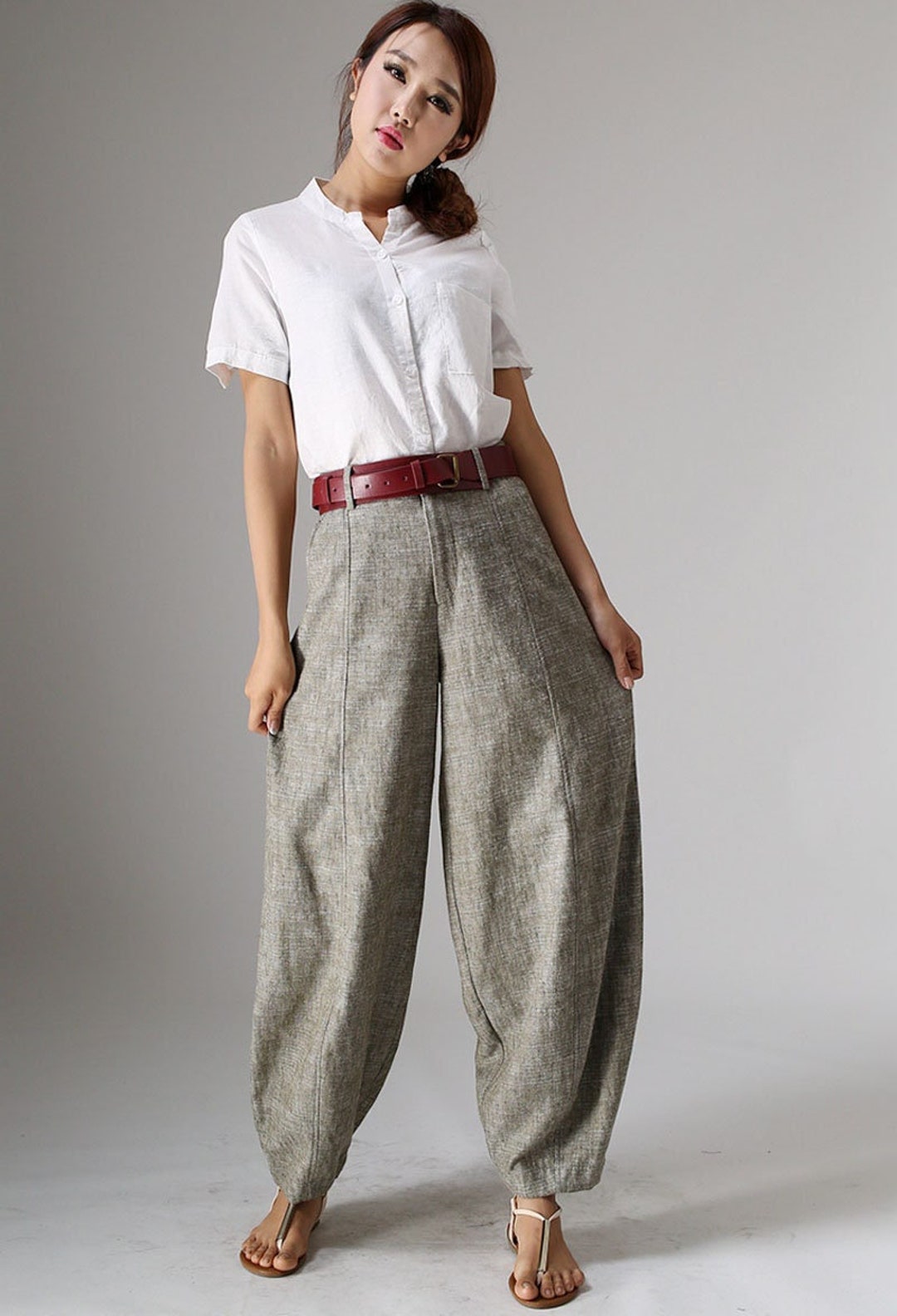 Pantaloni di lino in cotone a punto Vintage primavera estate pantaloni  larghi Pantalon donna pantaloni di lino Harem a tinta unita pantaloni  larghi donna - AliExpress