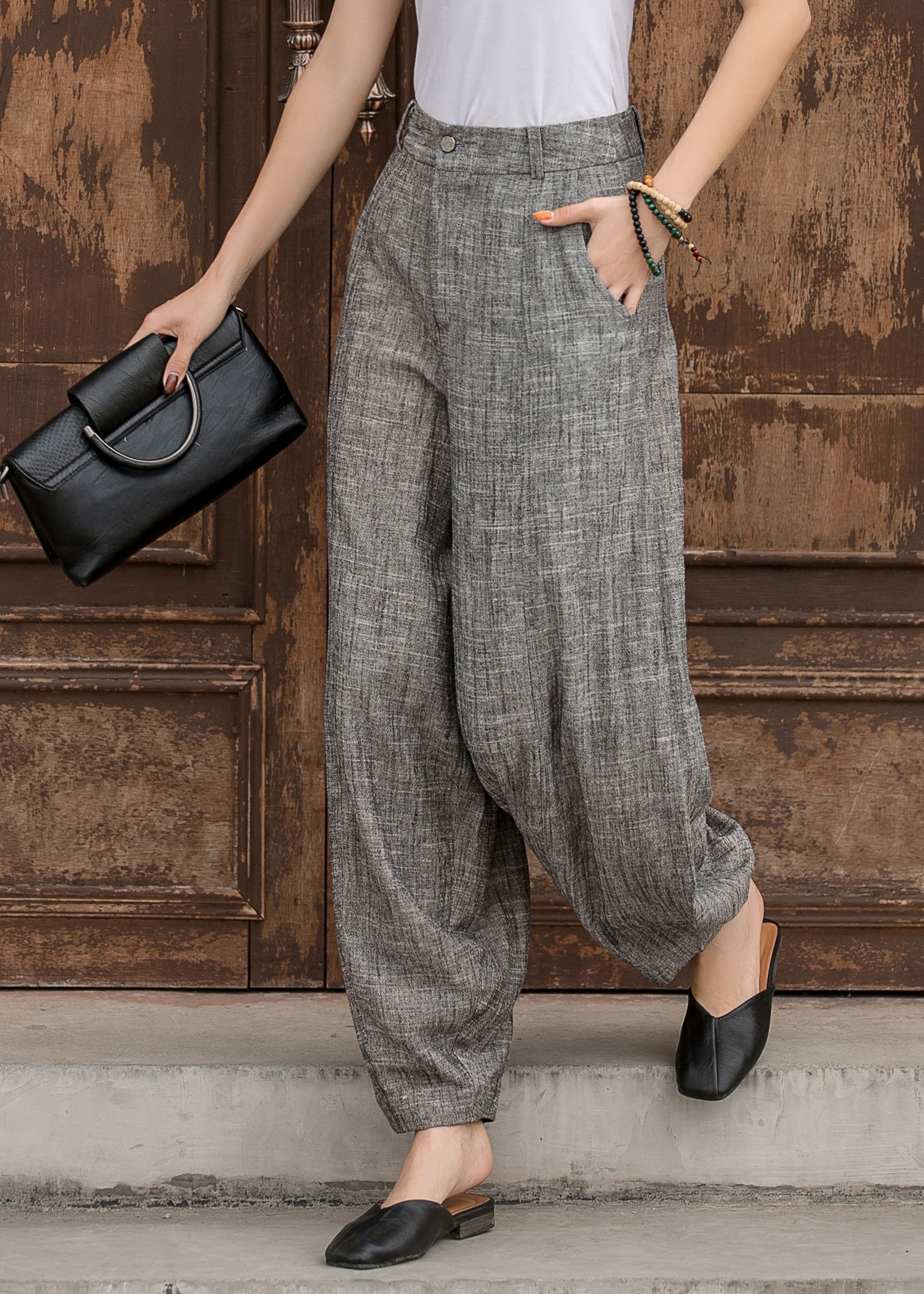 Loose Long Linen Pants in Gray Casual Baggy Harem Pants Etsy Australia