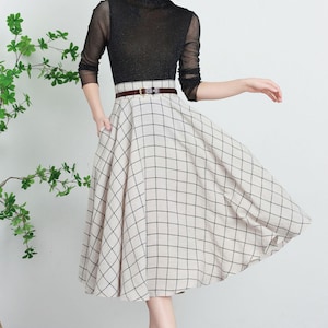 Women's Swing tartan linen midi skirt 5738 Women's Swing tartan linen midi skirt 5738