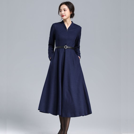 50s Inspired Winter Long Wool Dress 3176 50s Inspired Winter Long Wool Dress 3176
