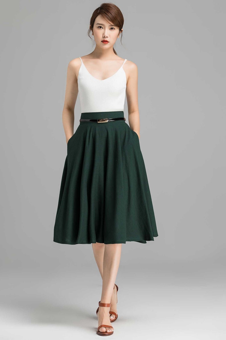 1950s Green Midi Skirt Linen Full Circle Skirt High Waisted - Etsy
