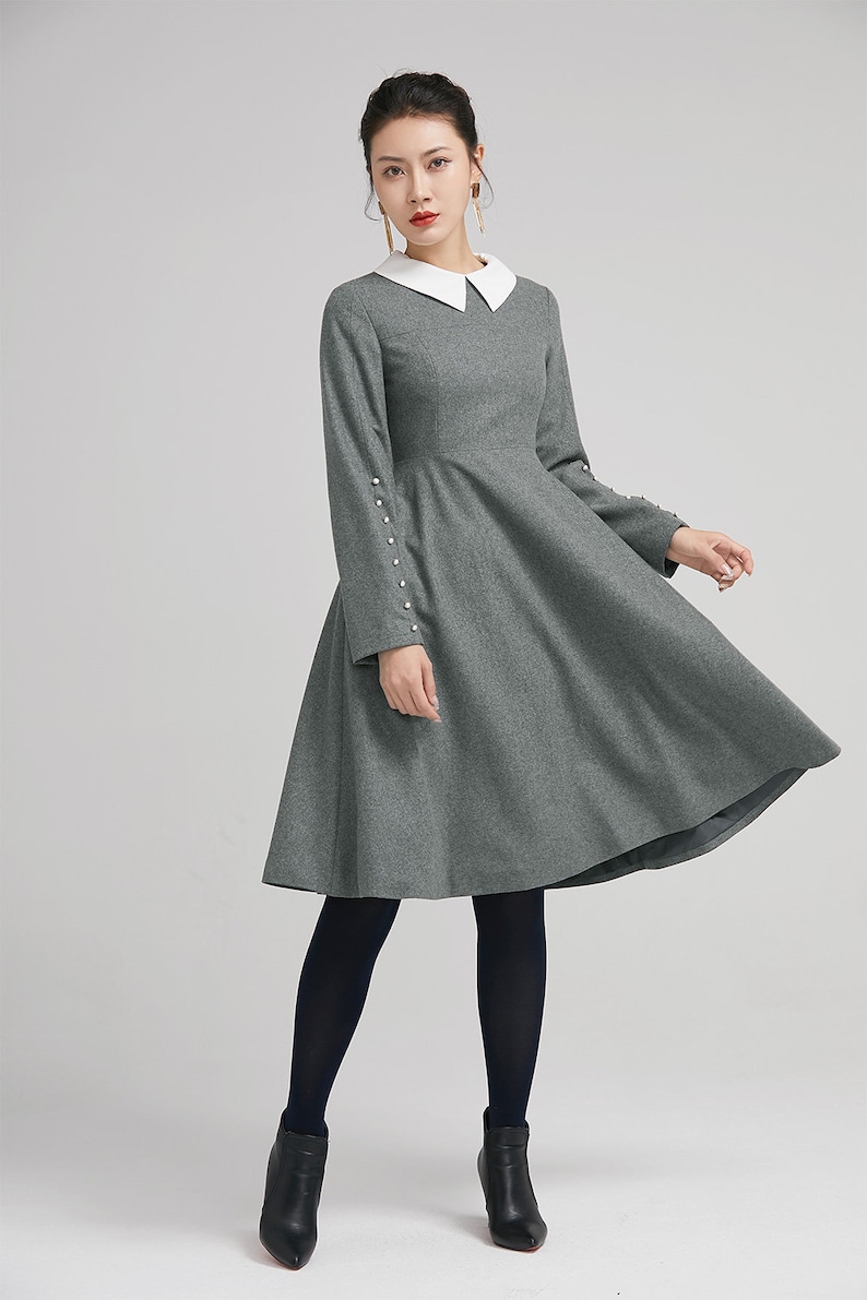 Gray wool dress cute dress knee length dress winter wool | Etsy
