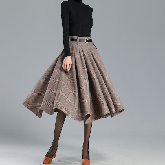 【PORTERNA】Pia wool mid-length skirt Amazon.com: Women's Wool Pleated Skirt Solid Color Mid
