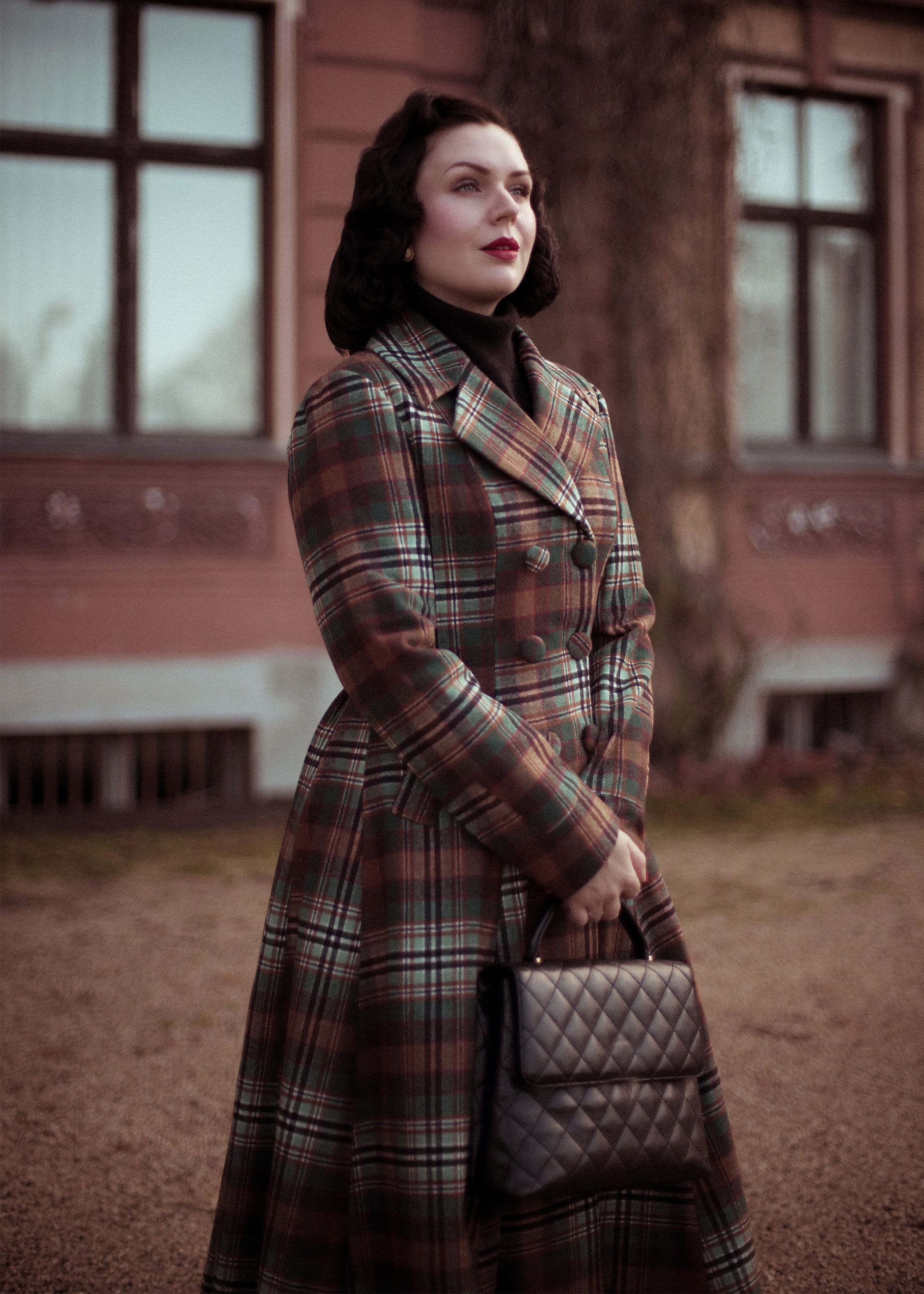 ジャケット・アウター L'Or Geelong wool long coat Wool Coat, Long Wool Coat, Plaid Wool Coat, A Line Wool Coat