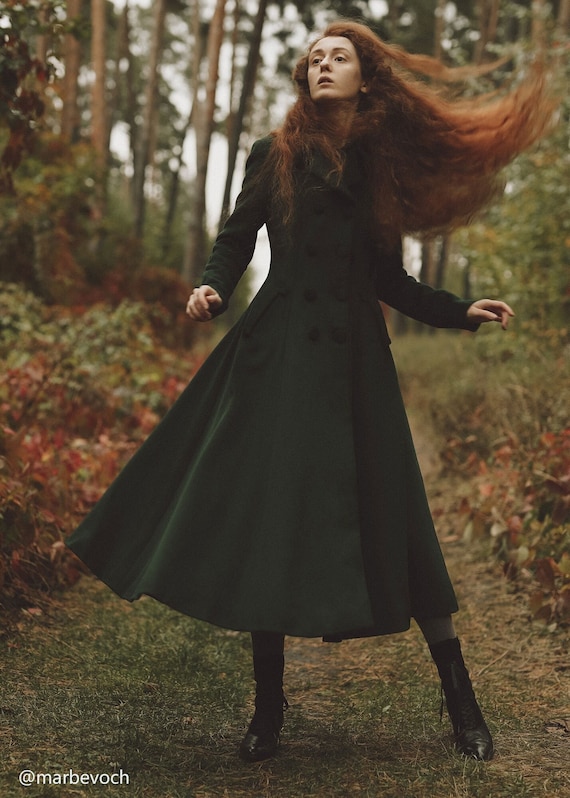 Women's Double breasted Green wool coat 3180 Women's Double breasted Green wool coat 3180