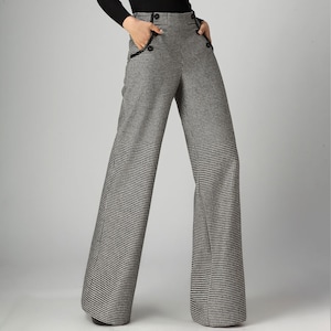 Gray Plaid Suspender Wool Pants Women Autumn Winter - Etsy