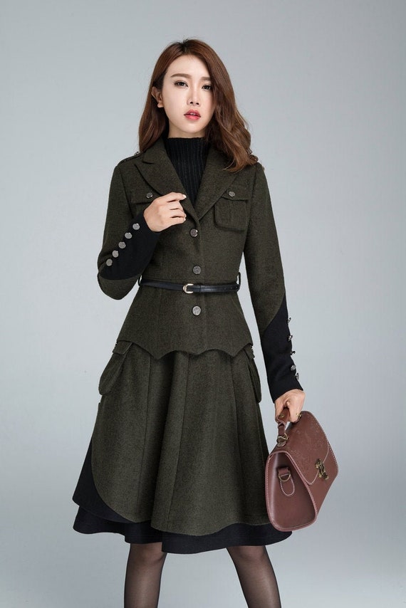 Abrigo militar, blazer para mujer, chaqueta de lana, chaqueta verde militar,  abrigo de invierno para mujer, ropa de lana, abrigo corto de lana, ropa  exterior para mujer 1628 -  México