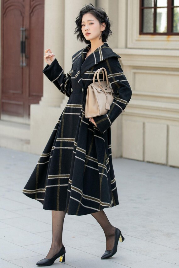 Fit and flare striple winter wool coat 5454 Fit and flare striple winter wool coat 5454