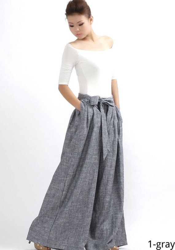 Stone Woven Linen Feel High Wide Leg Trousers