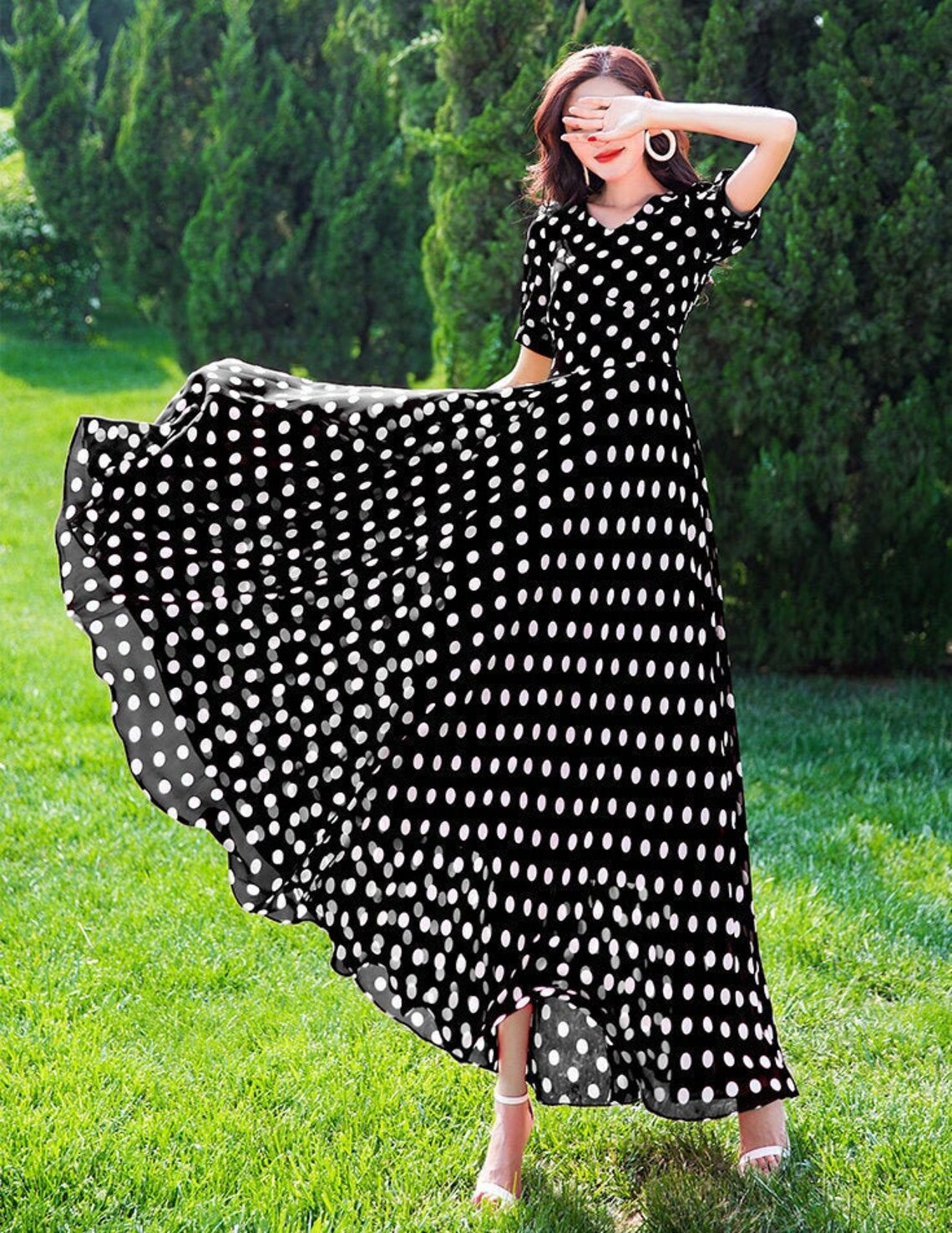 Polka Dot Dress Black Chiffon Dress Short Sleeve Long Dress Etsy Polka Dot Dress Black Chiffon Dress Short Sleeve Long Dress Etsy