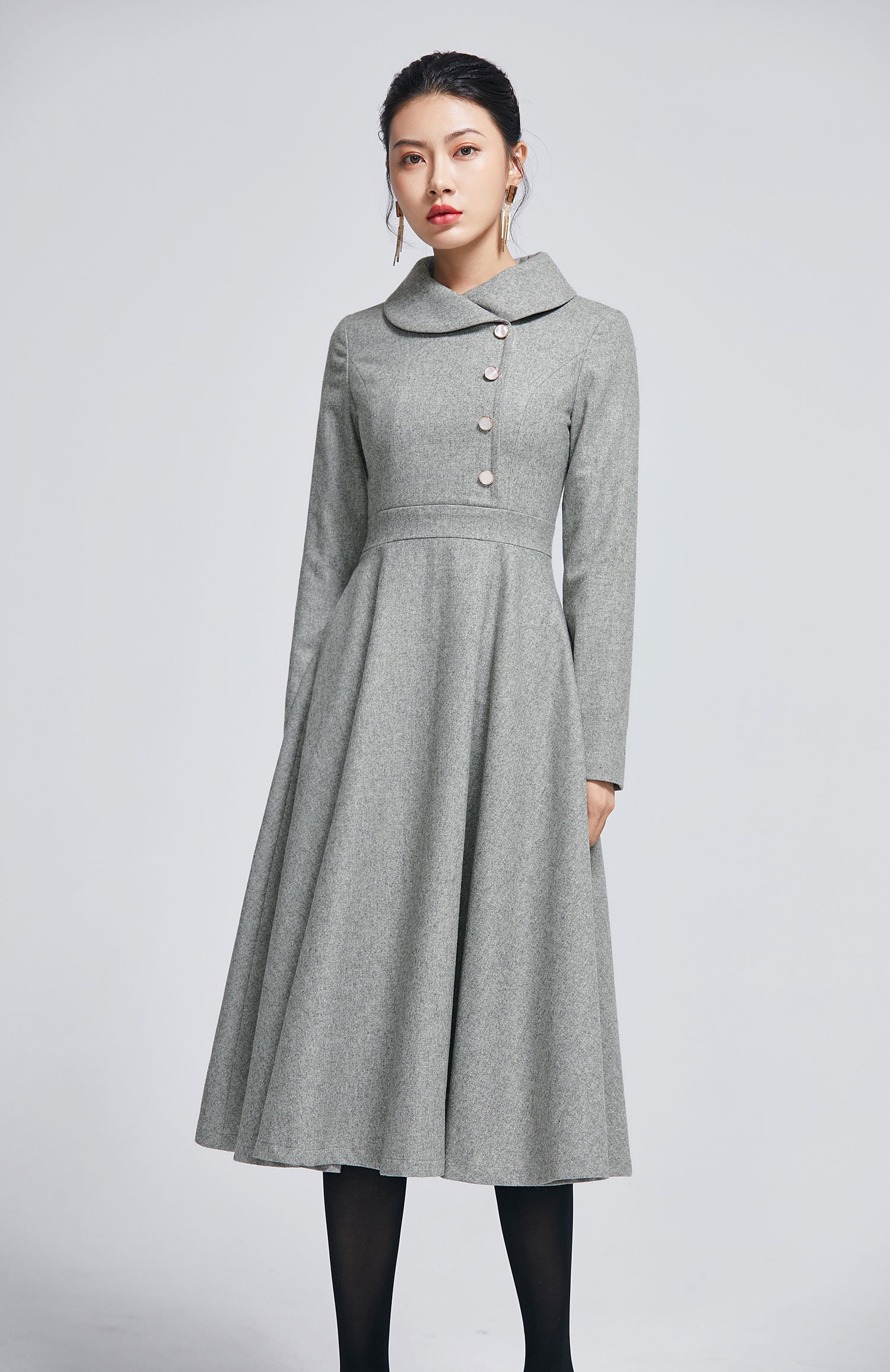 Vintage Inspired Wool Dress, Winter Wool Dress, Grey Wool