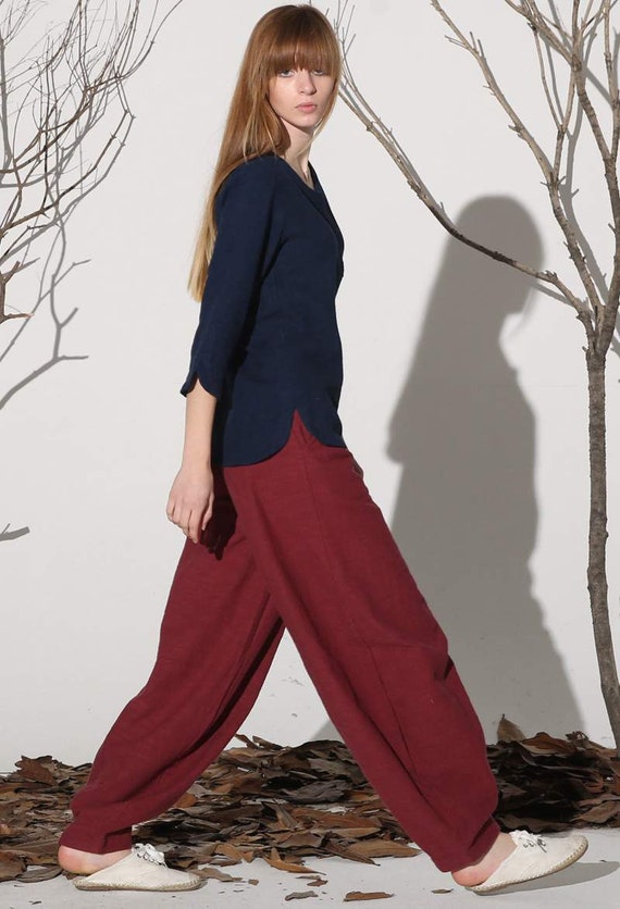 Red linen pants, baggy pants for women 1160# Red linen pants, baggy pants for women 1160#