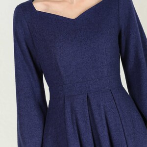 Long wool Maxi dress, Long sleeve wool dress, Blue wool dress, Wool dress, Woman dress, fit and flare dress, Autumn winter dress 2430# image 8