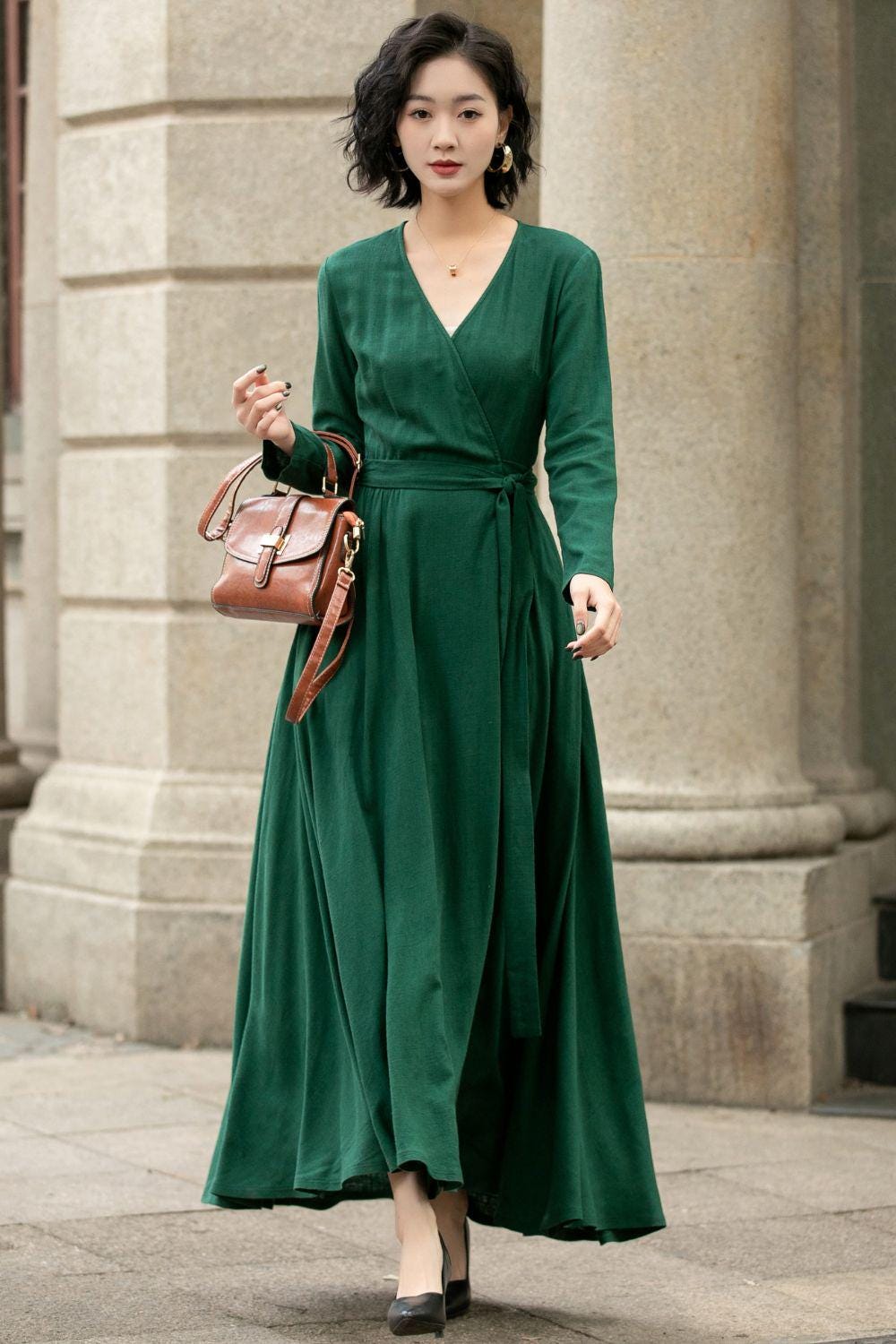 slim fit dress slacks Carmen Green Embroidered Midi Dress main image 0