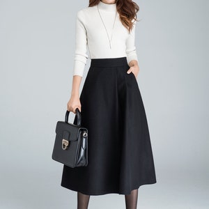 A line Midi skirt, Midi wool skirt, wool skirt, woman skirt, black winter skirt, fitted skirt, handmade skirt, warm winter skirt 1636 image 4