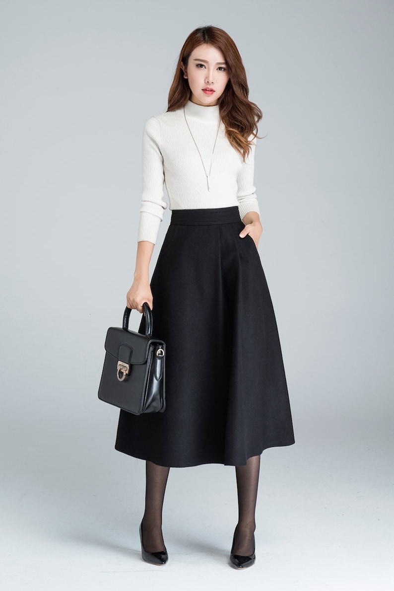 A line Midi skirt, Midi wool skirt, wool skirt, woman skirt, black winter skirt, fitted skirt, handmade skirt, warm winter skirt 1636 image 4