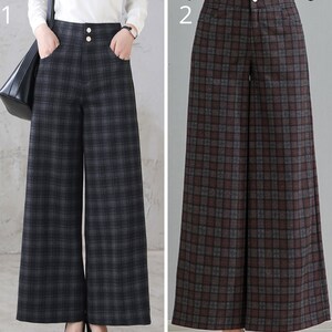 Long Plaid Wide Leg Wool Pants, Vintage Inspired Women's Pants, High Waist Pants with Pockets, Baggy Pants, Plus Size Pants Xiaolizi 3124 2-plaid pants