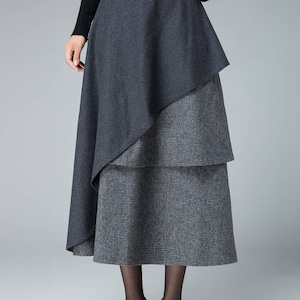 Gray Wool skirt, maxi winter skirt, layered skirt, high waisted skirt, womens skirts, winter skirt, designers clothing, holiday skirt 1833 image 5