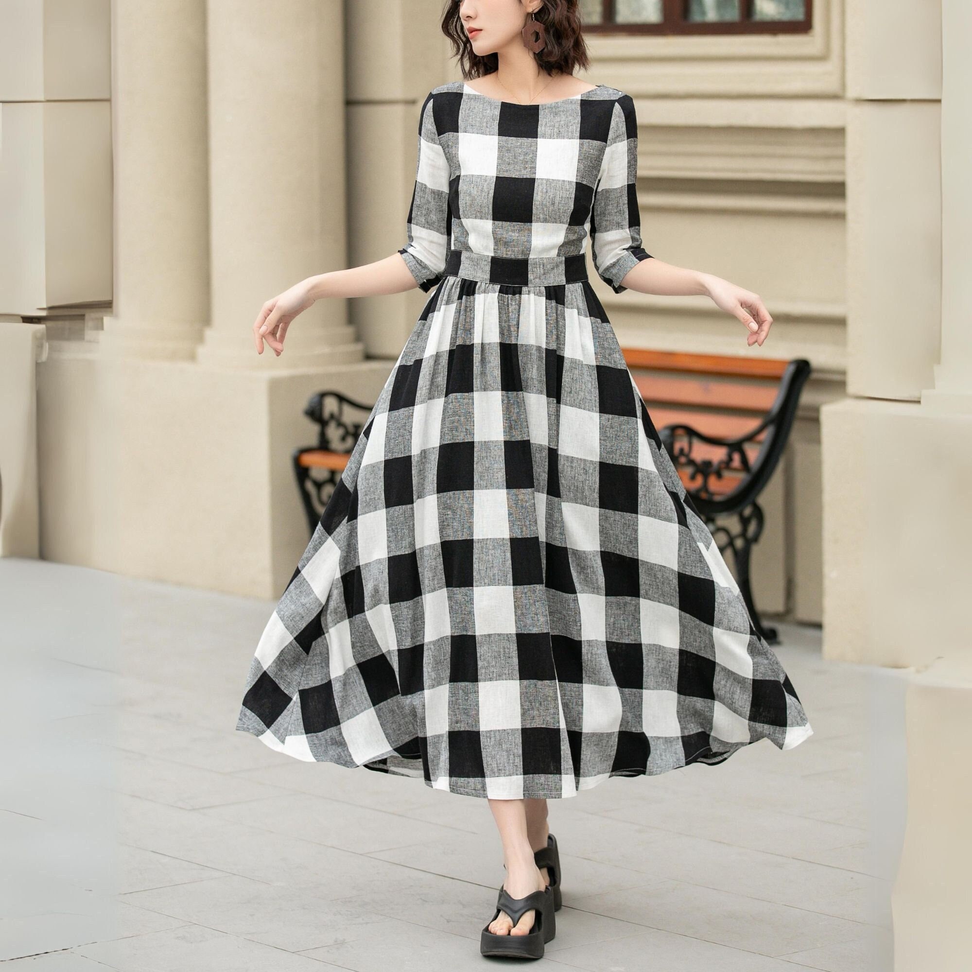 ハーリップトゥ　Lady Checkered Belted Midi Dress 71722RrUFCL._UY1000_.jpg