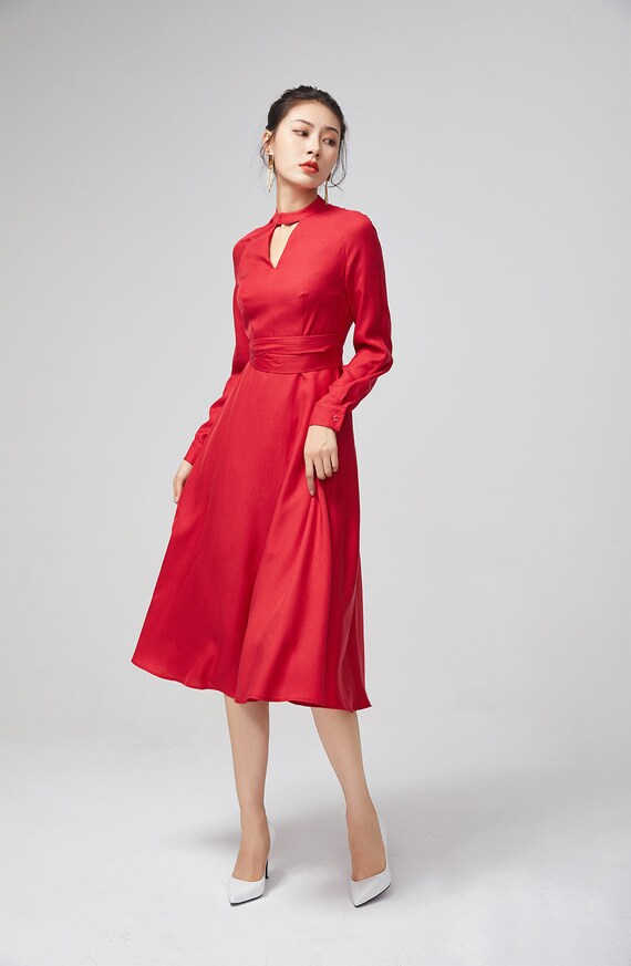 red midi evening dress