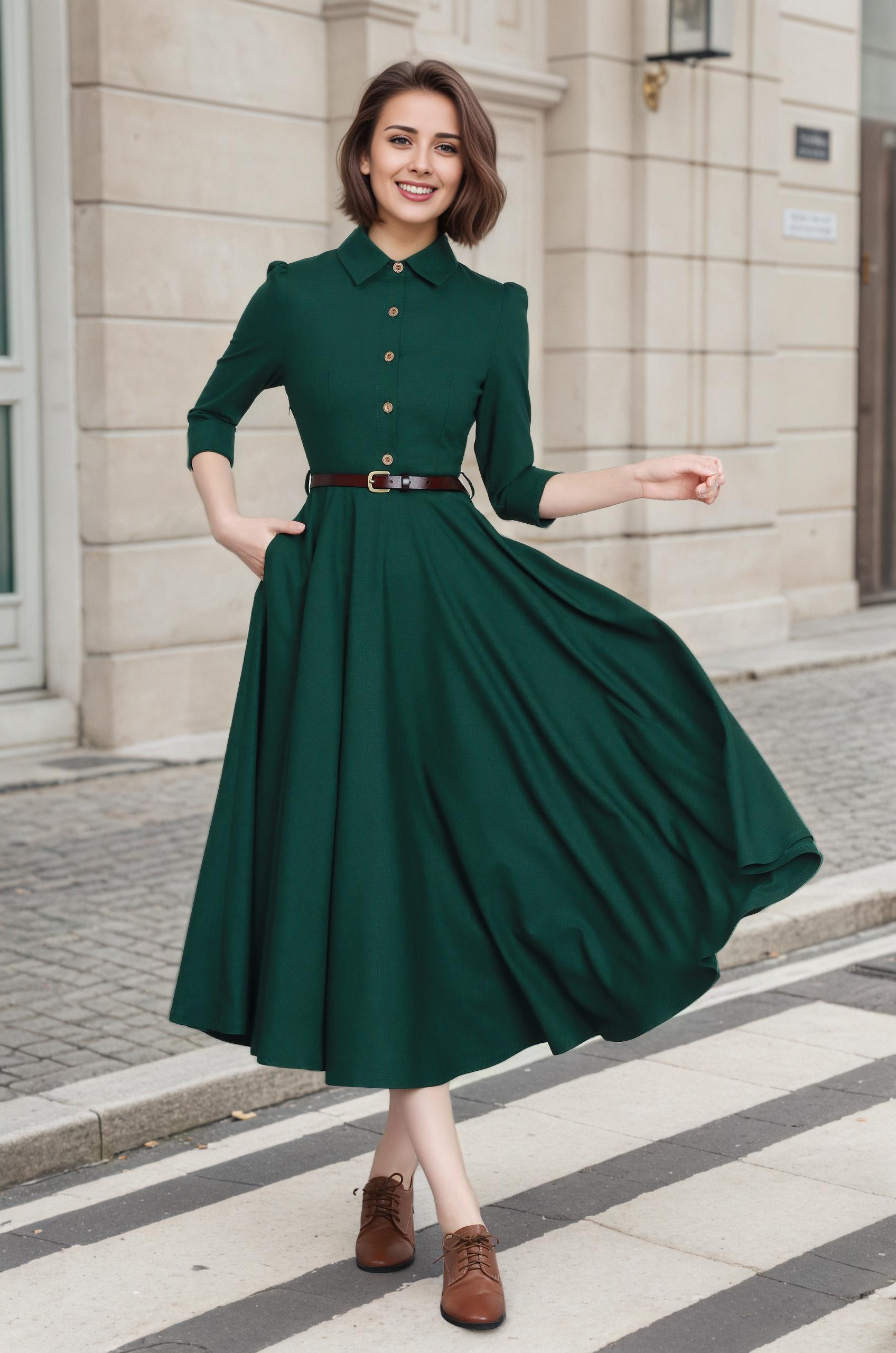 green button up dress Hunter Green Satin Button Down Shirt Dress