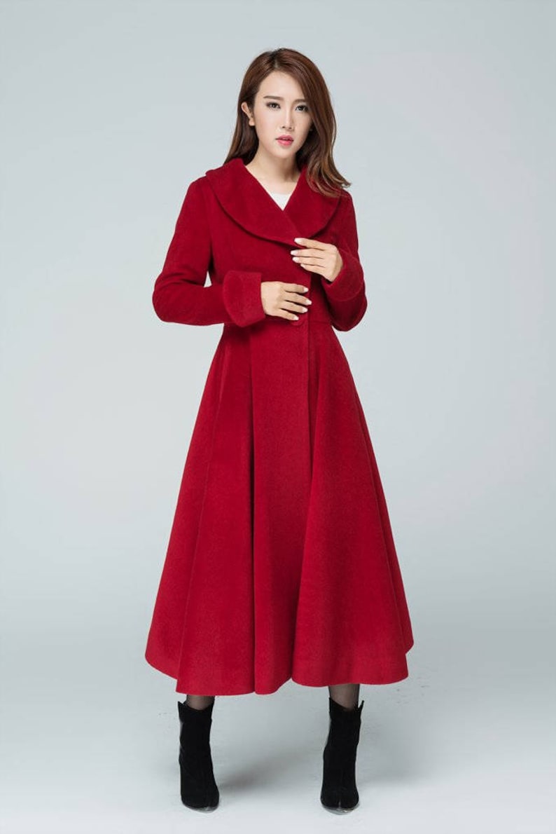 long wool coat winter coat fitted coat Princess coat Red wool coat red coat women coat handmade coat 1601# lapel coat pleated coat