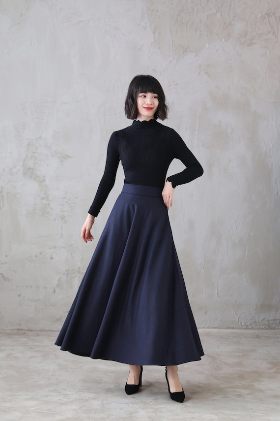 A Line Long Wool Skirt with Pockets 3116 A Line Long Wool Skirt with Pockets 3116