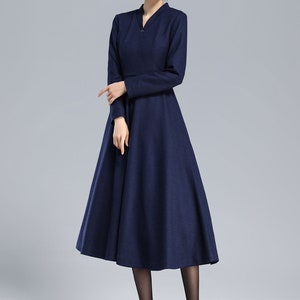 50s Inspired Winter Long Wool Dress, Fit and Flare Dress Women ...