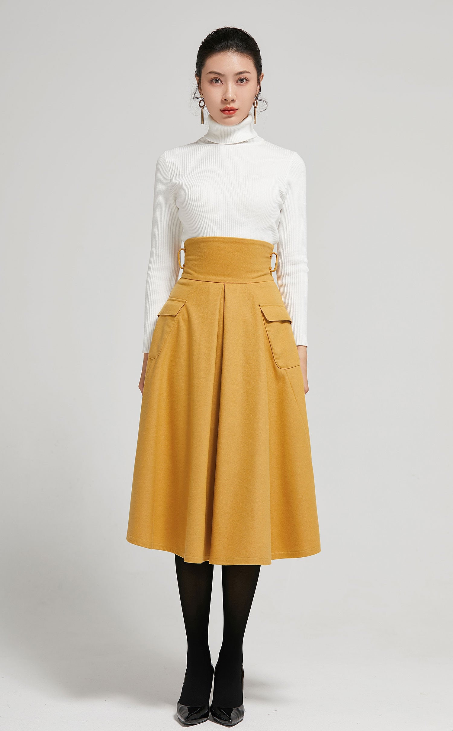 High waisted skirt with pockets Wool skirt Pleated skirt Etsy