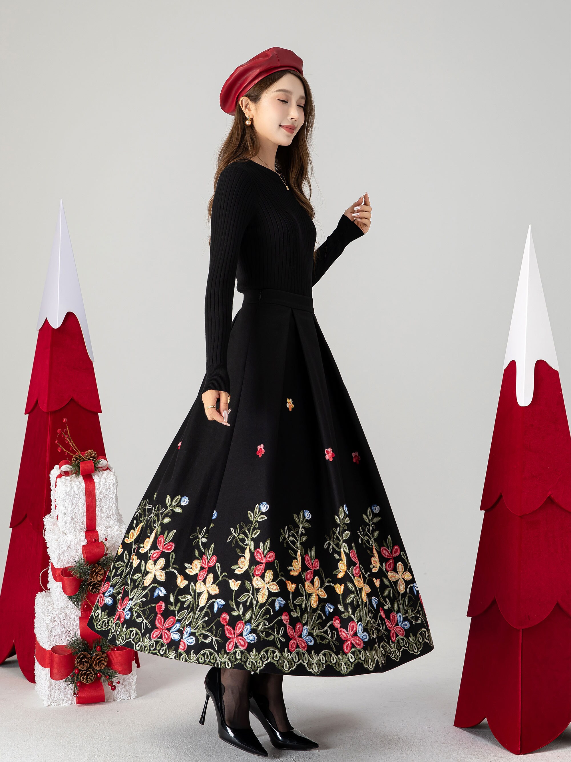 Black Maxi Embroidered Wool Skirt 4612 Black Maxi Embroidered Wool Skirt 4612