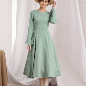 Women's Spring summer Swing Dress, Long sleeve dress, Midi Dress, Fit and Flare dress, Dress With Pockets, Handmade Dress, Xiaolizi 3319#