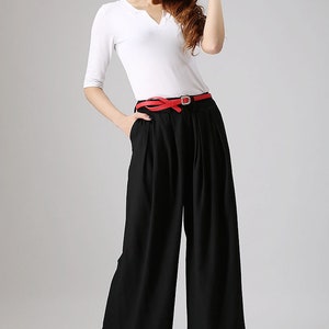 Black linen pants outfit summer casual street styles, Women's Wide leg linen pants with pockets, Long linen palazzo pants 0873 image 8