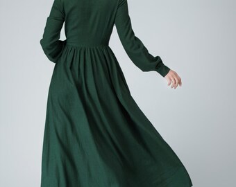 Women s Vintage Inspired Long Sleeve Medieval Maxi Dress Green