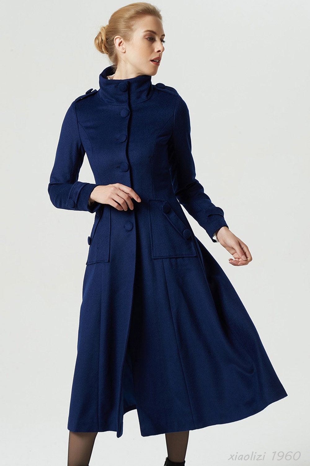 Blue coat wool coat maxi coat military coat navy coat Etsy
