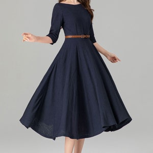 Linen dress, Midi linen dress, Linen swing dress, Blue linen skirt, Womens dress, Modest dress, Party dress, Custom dress, Xiaolizi 4906 image 7