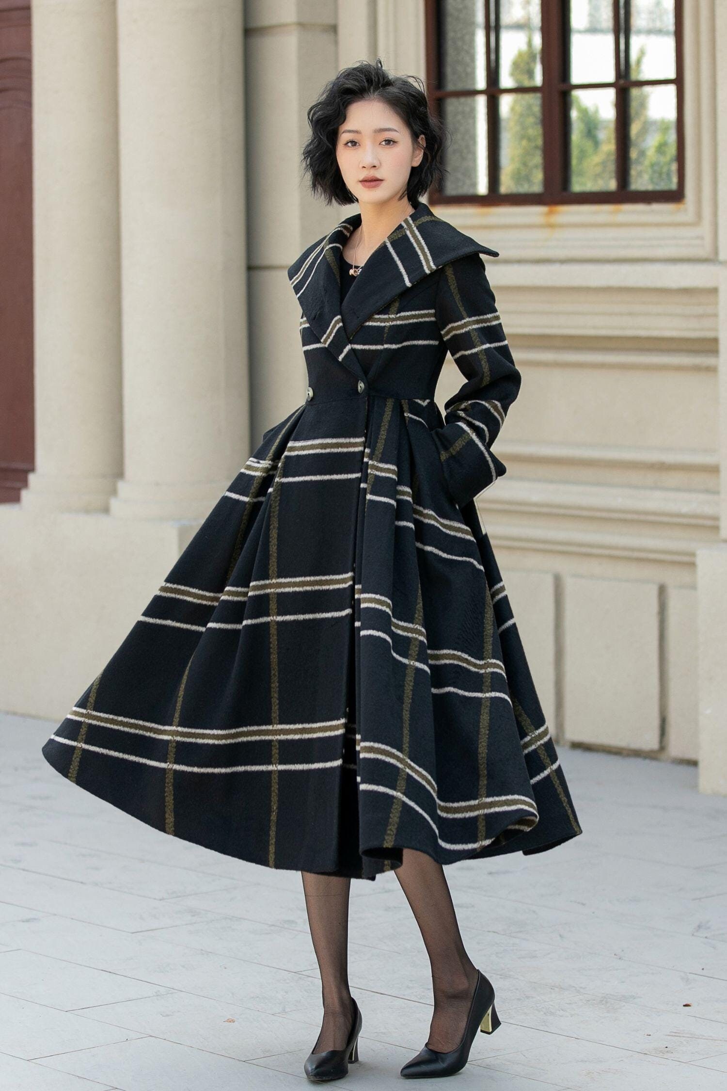 Fit and flare striple winter wool coat 5454 Fit and flare striple winter wool coat 5454