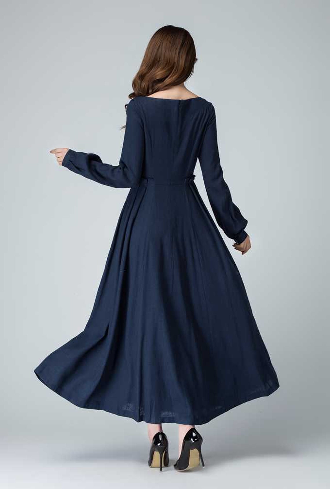 Dark Blue Dress Linen Dress Fall Dress Prom Dress Party Etsy Canada