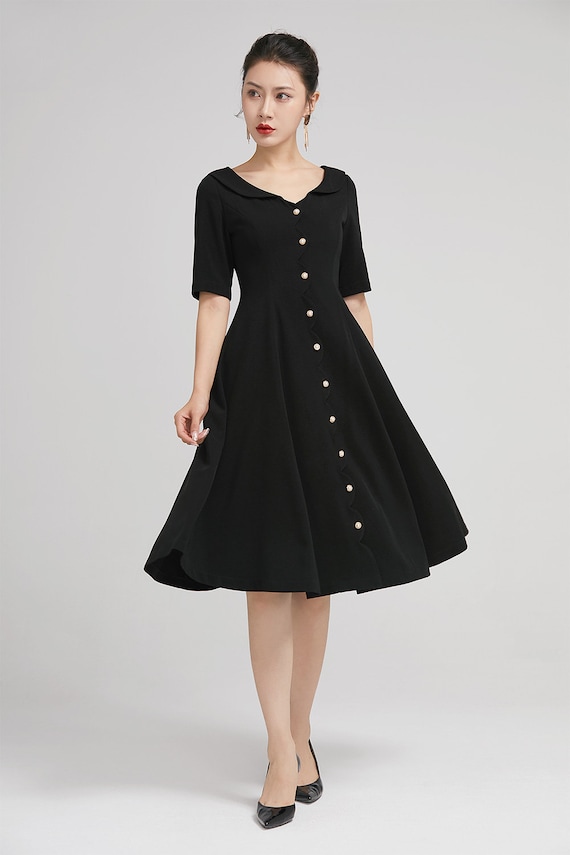 Black dress for women A Line Shirt dress Midi dress Little | Etsy