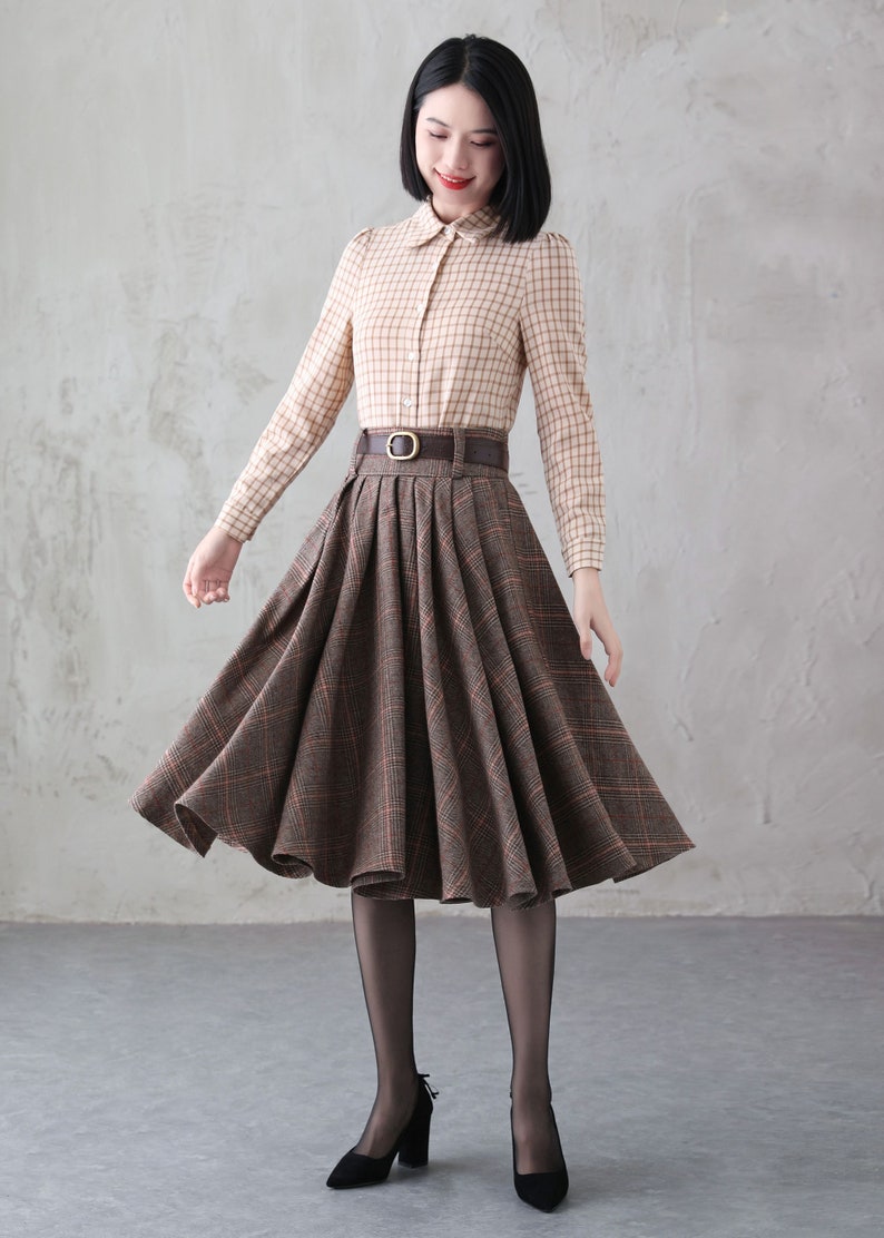 Midi Wool Skirt, Wool Plaid Skirt, Winter Circle Wool Skirt, Swing Skirt, A-Line Midi Skirt, High Waist wool Skirt, Handmade Skirt 3839 image 3
