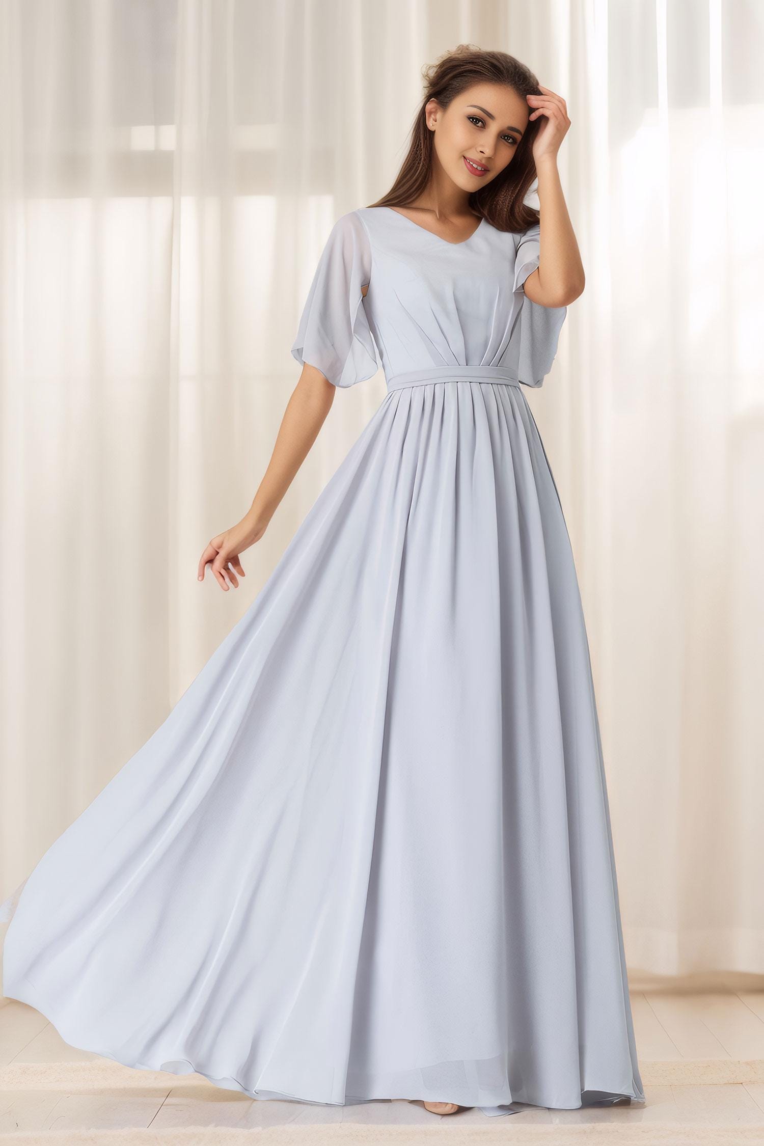 Grey Chiffon Bridesmaid Dress, Women Summer Maxi Swing Dress, Butterfly Sleeves Dress for Minimalist or Garden Weddings, Custom Dress 1910 - Etsy UK Grey Chiffon Bridesmaid Dress, Women Summer Maxi Swing Dress, Butterfly Sleeves Dress for Minimalist or Garden Weddings, Custom Dress 1910 - Etsy UK