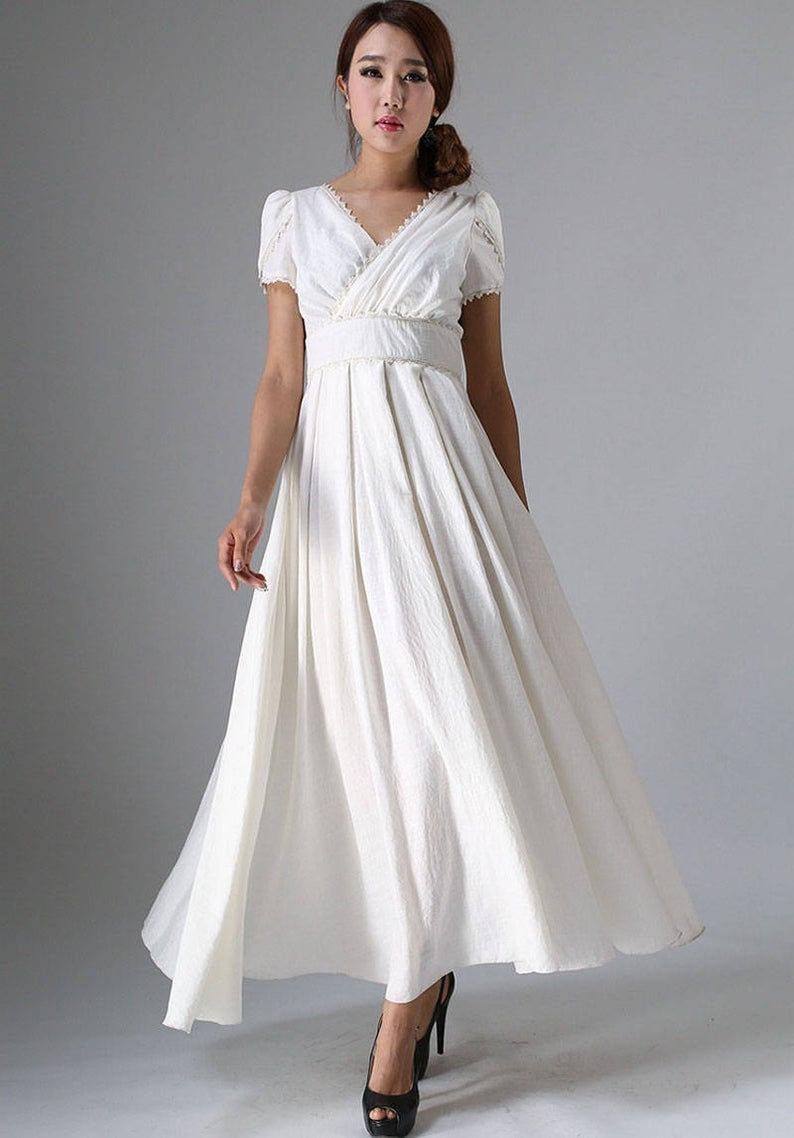Retro Empire waist maxi dress Linen dress Bridesmaid dress | Etsy