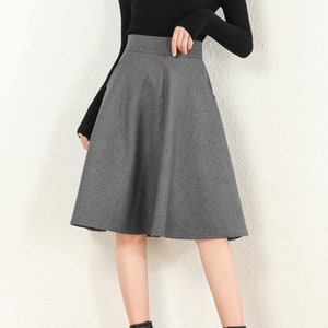 Short A Line Wool Skirt in Gray, High Waist Skirt, Midi Skirt, Winter ...