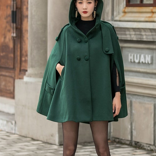 Hooded Wool Cape Coat Women Warm Winter Cape Plus Size Cape Etsy