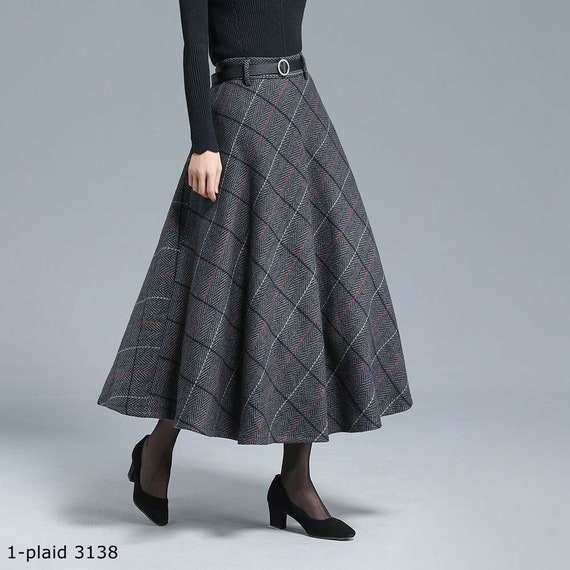 Vintage Inspired Tartan Plaid Midi Wool Skirt Woman 3138 Vintage Inspired Tartan Plaid Midi Wool Skirt Woman 3138