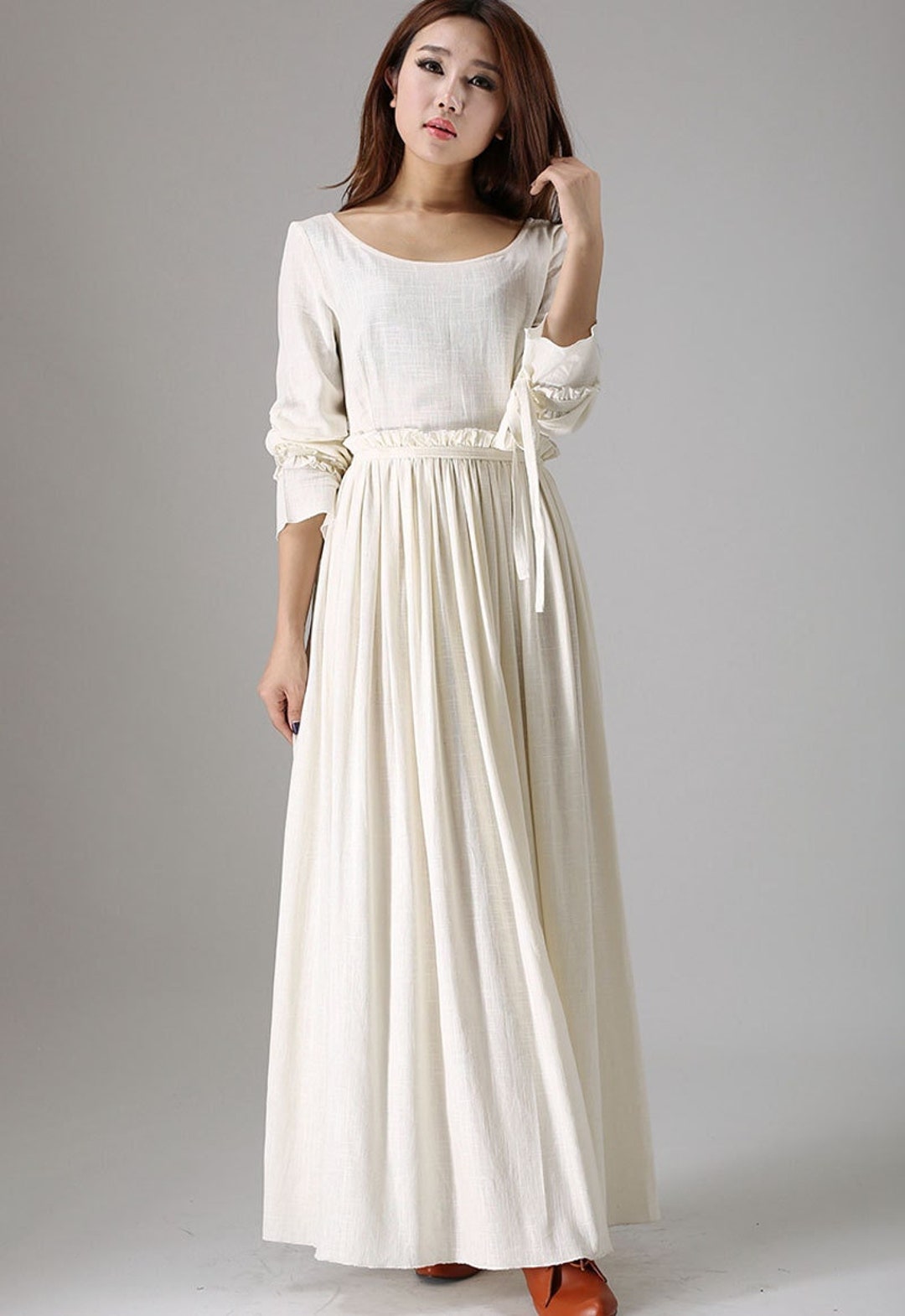 Linen Dress White, off White Dress, Maxi Dress for Women, Fit and Flare ...